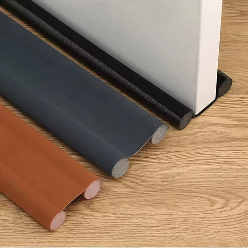 Adjustable door draft stopper installed to block cold air, dust, and noise